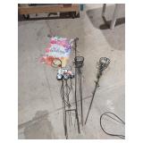 Garden Decor Lot - Flag, Stakes & Planters