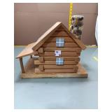 Handmade Wooden Log Cabin Model w/ Stone Chimney