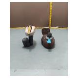 Carved Wood Bird Decoys - Pelican & Duck, 2pc