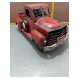 Red Metal Santa Pickup Truck Decor