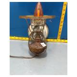 Vintage Wall Sconce Lamp w/ Amber Glass Base