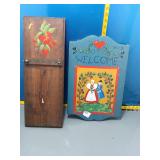 Vintage Folk Art Welcome Sign & Painted Wood Panel
