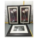 3 Framed Prints - Flowers & Leaning Tower