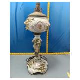 Vintage Porcelain Oil Lamp Base w/ Floral Relief