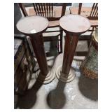 Pair Vintage Wood Pedestal Plant Stands