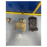 Vintage Brass Wall Sconce & Cast Iron Match Safe