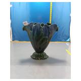 Ceramic Fan Vase - Green & Blue Floral