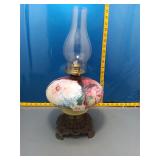 Vintage Oil Lamp - Hand-Painted Floral Globe