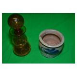 SMALL SALT GLAZED CROCK & CRACKLE GLASS