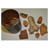 CAN OF PETRIFIED WOOD AND OTHER NATURAL SPECIMANS