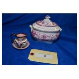 LUSTREWARE LIDDED SUGAR BOWL & CREAMER