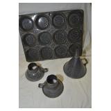 EARLY GRAY GRANITEWARE, 4 PIECES TOTAL