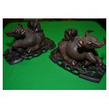 PAIR OF ASAIN CARVED WATER BUFFALO ON STANDS