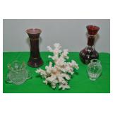 ASSORTED ANTIQUE GLASS AND CORAL