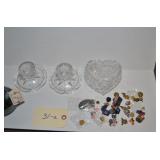 ASSORTED GLASS, POTTERY, AND PINS