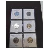 Group of 6 brilliant uncirculated Jefferson