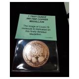 One Troy ounce point 999 fine copper metallion