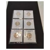 Group of 6 old jefferson nickels