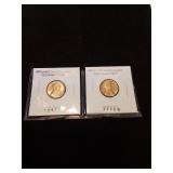 2 brilliant  uncirculated old wheat pennies
