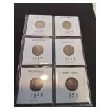 Group of six wheat pennies