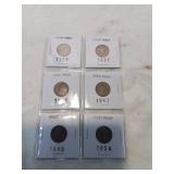 Group of six wheat pennies