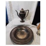 Two pieces silver plate coffee pot and bowl
