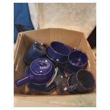 Box of  estate dishes blue and green