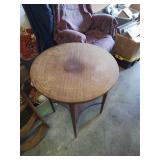 Round wooden lamp table with inlaid wood twenty