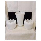 Pair of milk , glass planters and a milk glass