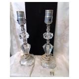 Pair of clear glass , boudoir lamps , twelve