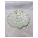 Green luminescent glass shallow shell dish