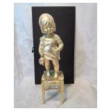 Very heavy guilt cast metal figure of girl