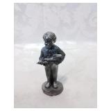 Solid pewter boy holding train four inches