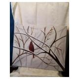 Cardinal on branch painting on stretcher sixteen