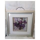 Framed floral print fourteen by fourteen inches