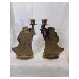 Pair of brass holiday taper candlesticks