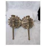 Pair of gold plastic taper wall sconces