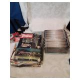 Stack of train magazines and v h s movies