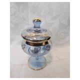 Glass lidded candy dish with gold overlay