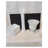 Three pieces of milk glass