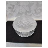 Glass dresser jar with rose design lid