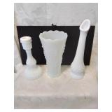 Three pieces of milk glass