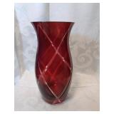 Ruby and clear glass vase nine inches