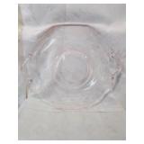 Pink etched glass two handle platter