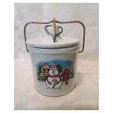 Snow Man cheese crock