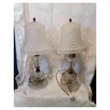 Pair of hobnail frosted glass boudoir lamps