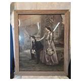 Vintage framed print couple in sunday dress ,