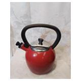 Red enamel tea kettle