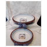 Pair of blue country stoneware oval bowls in