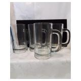 Set of four heavy glass root beer mugs